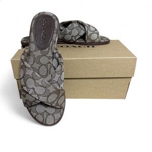 Authentic Coach Brown Monogram Coach Logo Slide In Flat Sandal Size 7-$220 New